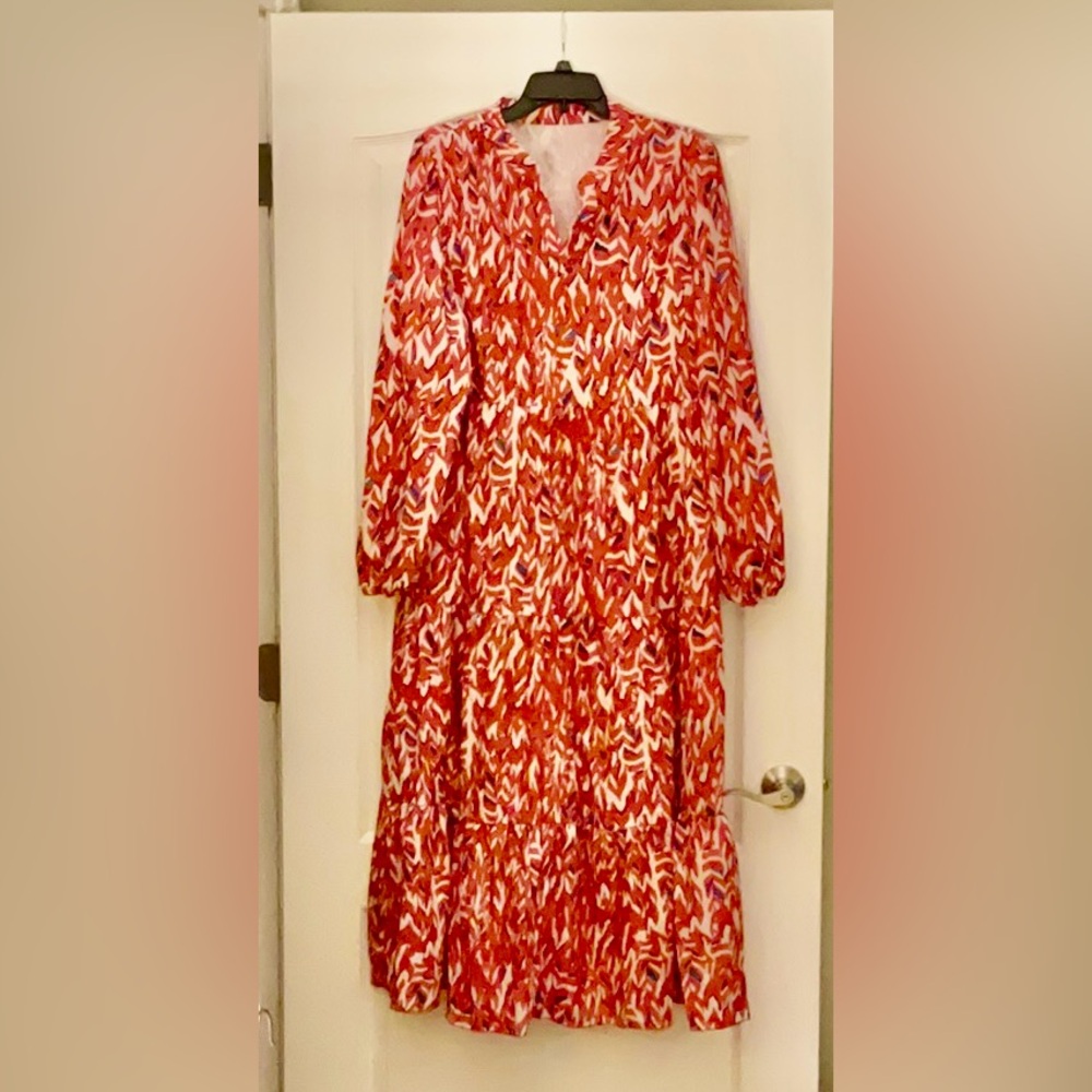 Vibrant Red and White Patterned Dress